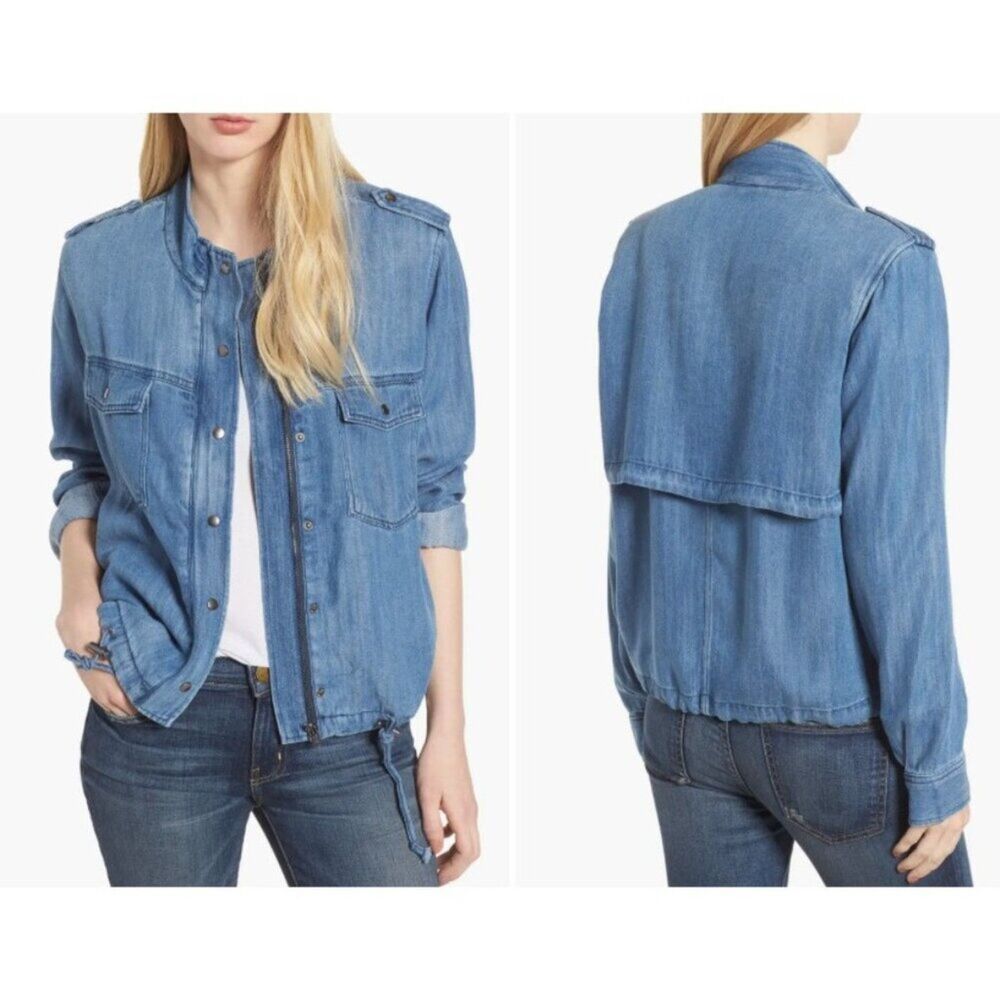 Rails Maverick Dark Vintage Wash Chambray Denim Cropped Utility Jacket Sz S